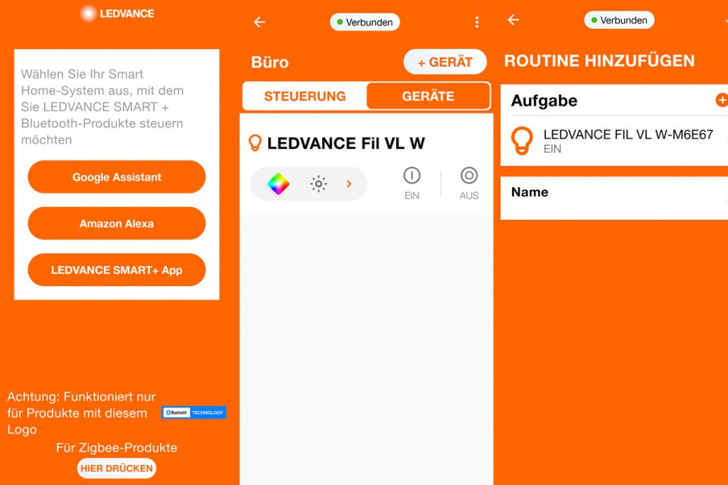 Bedienoberfläche der Smartphone-App für die Steuerung der smarten Ledvance-LED-Leuchte