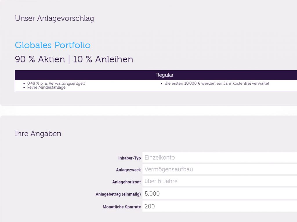 Anlagevorschlage eines Robo Advisors