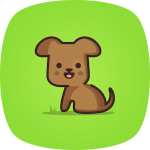 Grünes icon mit braunen Comic-Hund