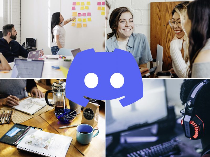 Quattro immagini che rappresentano l'amicizia e la comunità, con il logo Discord sul davanti.