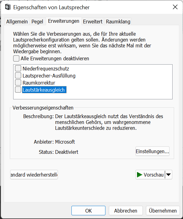 Screenshot weißes Fenster mit Soundquelle auswählen