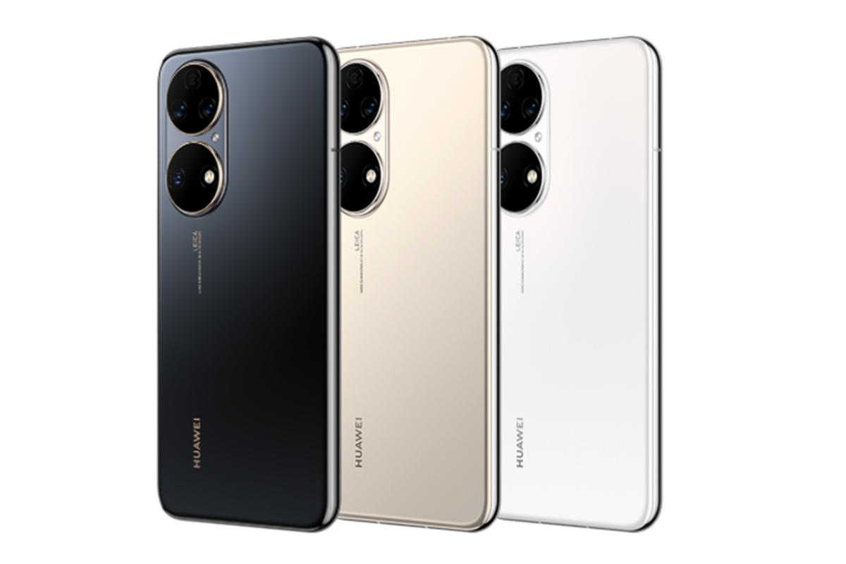 Huawei P50 in drei Farben Schwarz Gold und Weiß