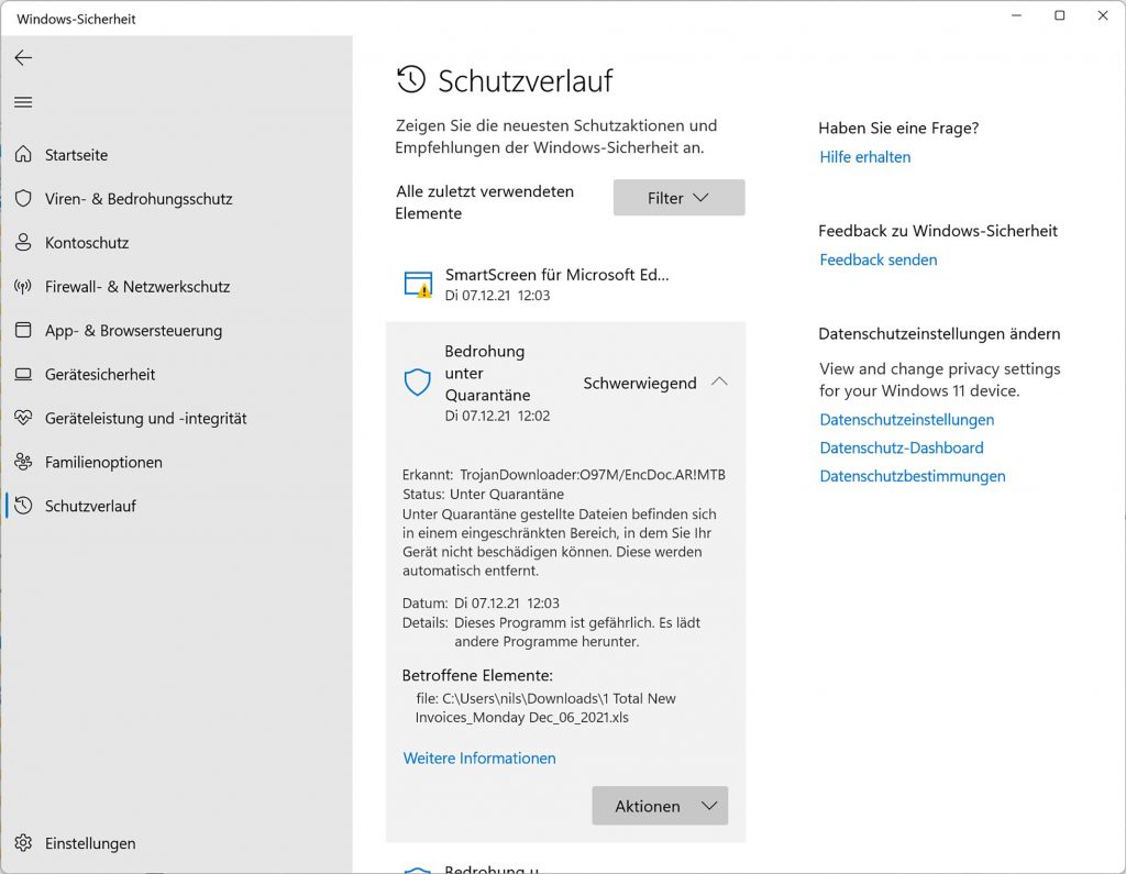 Screenshot Windows-Fenster mit Warnung