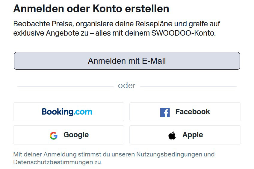 Einmalanmeldung bei Swoodoo