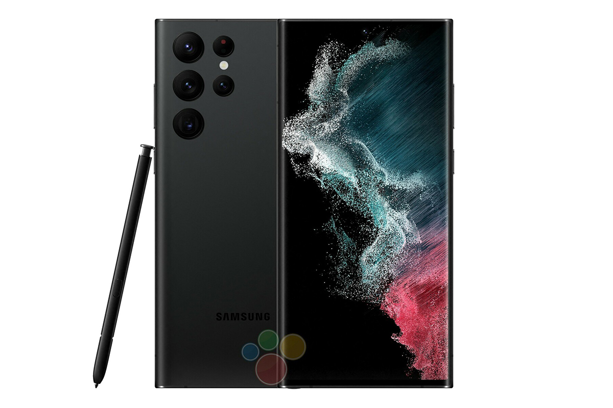 Samsung Galaxy S22 Ultra in schwarz Ansicht mit Vor- und Rückseite