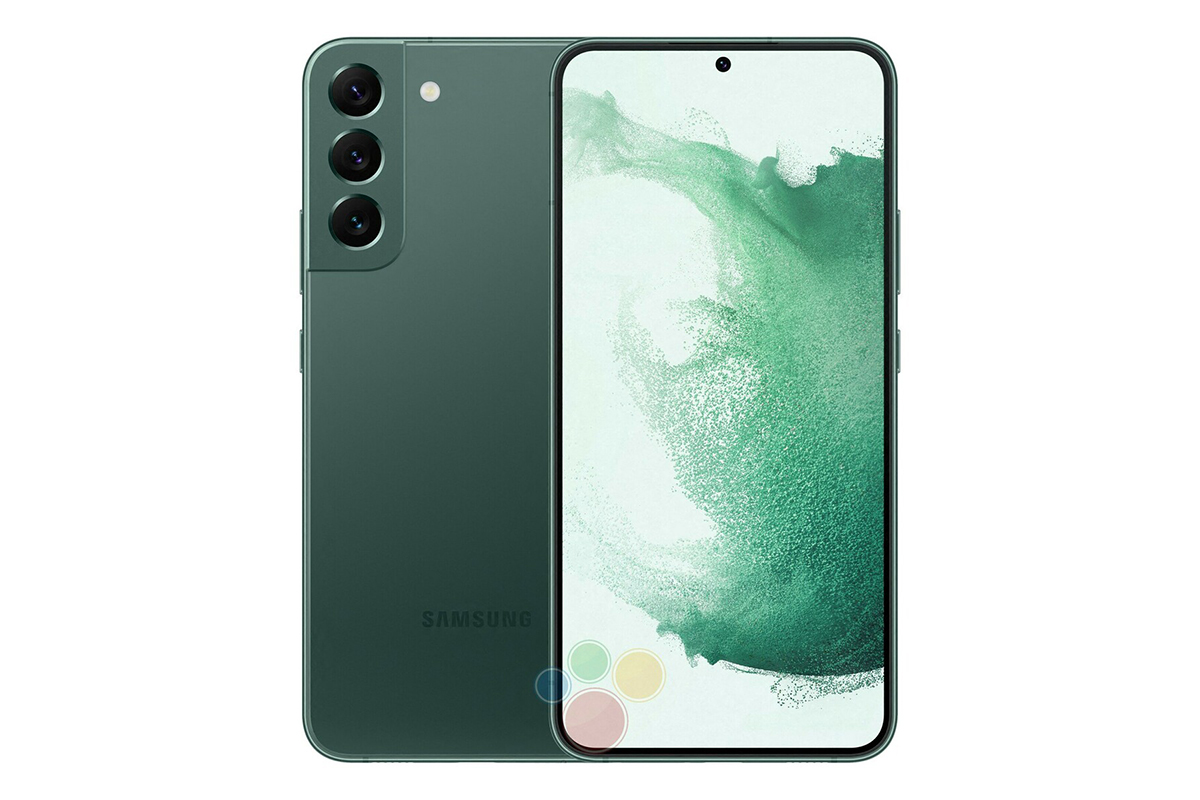 Samsung Galaxy S22 in grün Ansicht mit Vor- und Rückseite