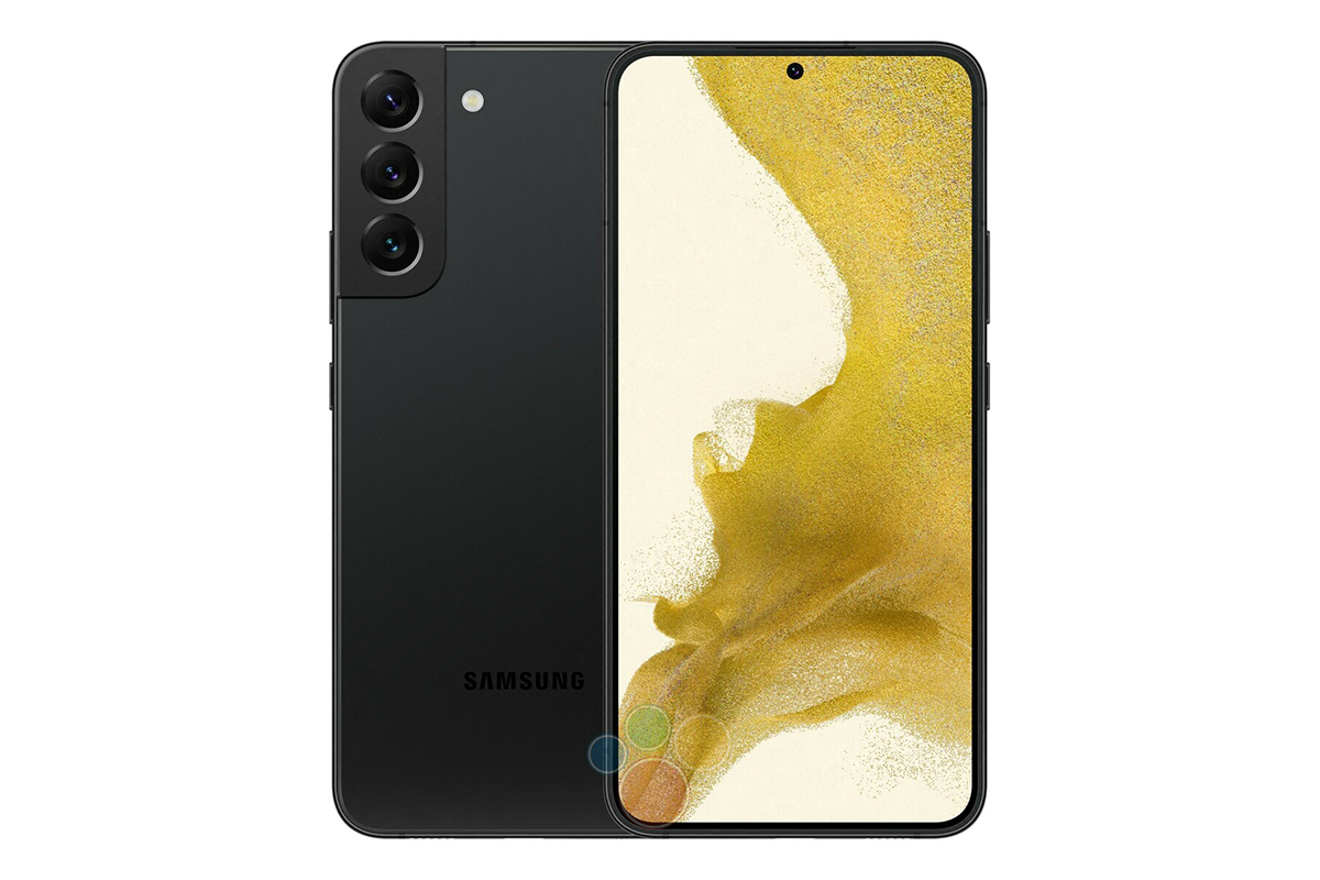 Samsung Galaxy S22 in schwarz Ansicht mit Vor- und Rückseite