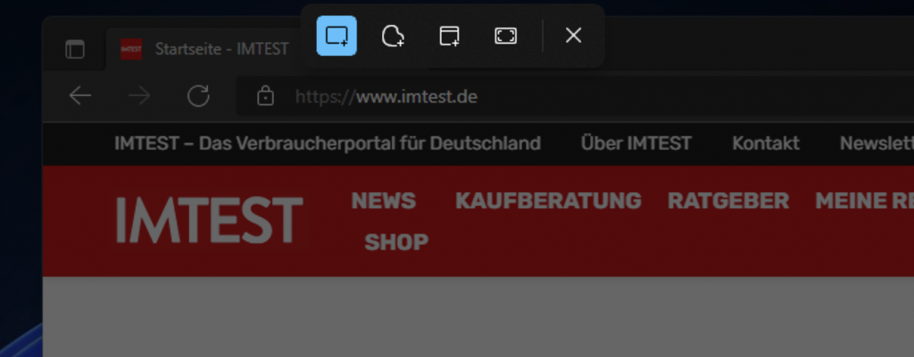 Screenshot oberes Browser Fenster mit IMTEST Startseite ausgegraut