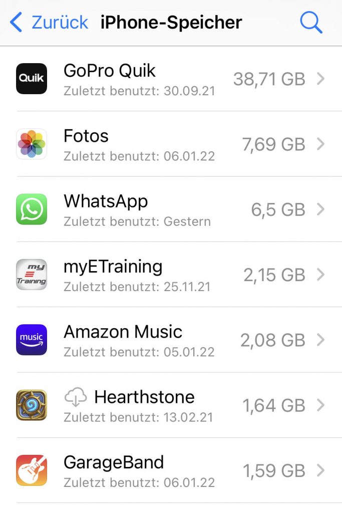 App-Übersicht auf dem iPhone