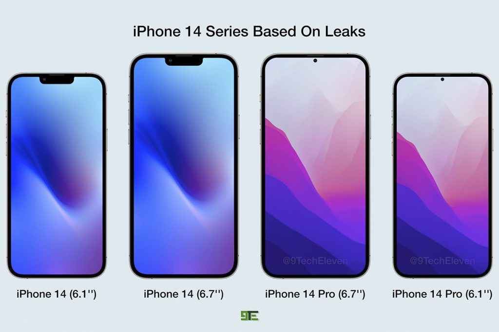 iPhone 14 die vier Modelle nebeneinander
