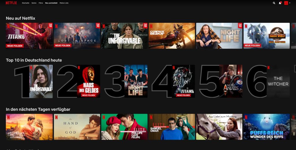 Screenshot Netflix Startseite