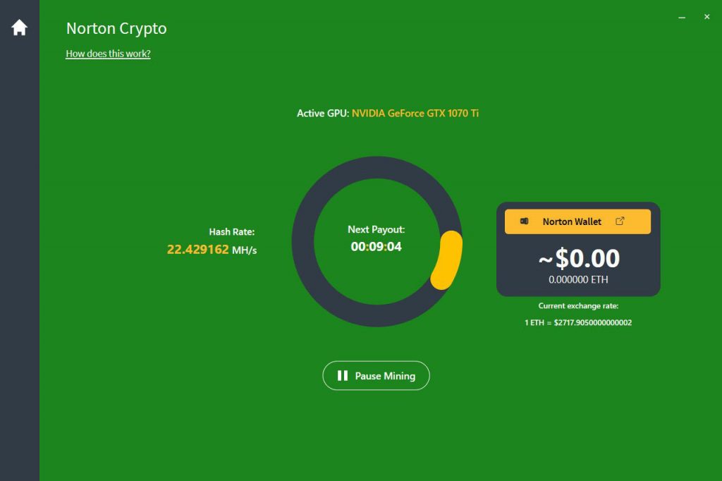 Norton Crypto-Oberfläche