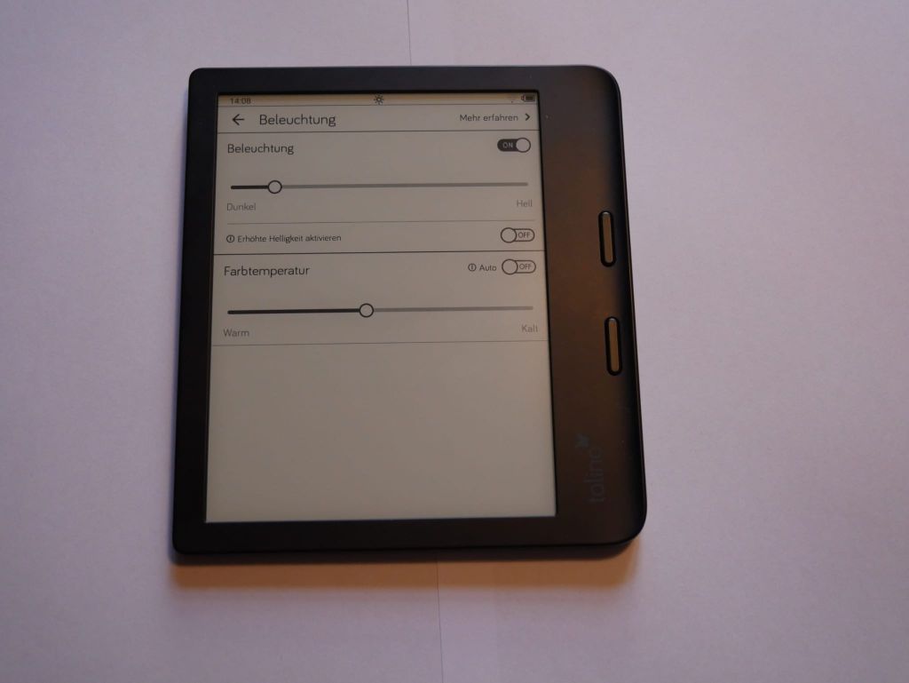eBook-reader Einstellungen Farbtemperatur