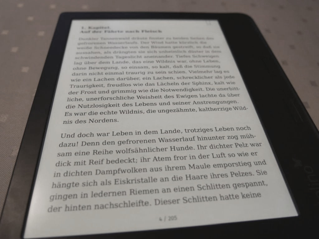 Tolino zeigt Text von oben