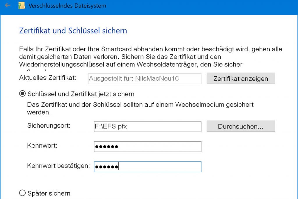 Windows Passwort: Schlüssel sichern
