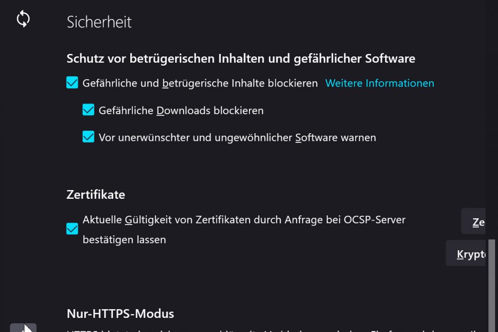 Firefox Sicherheitseinstellungen