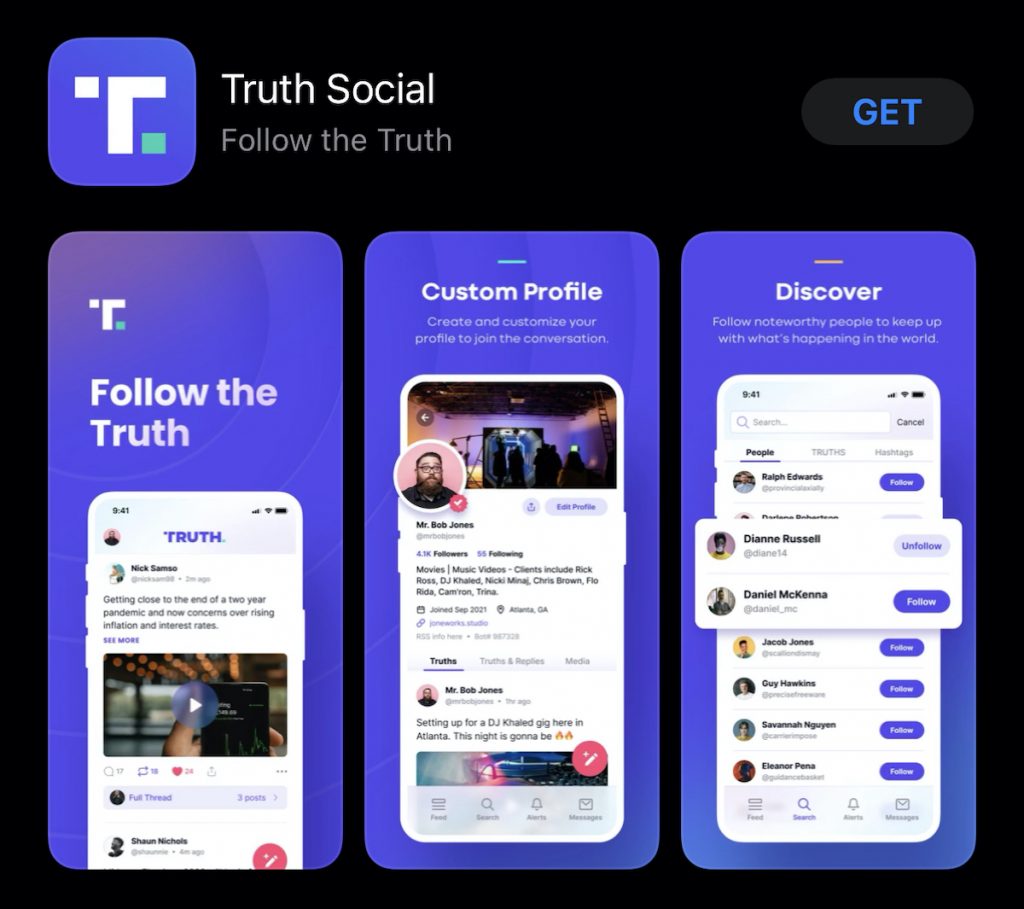 Die Oberfläche der Truth-Social-App