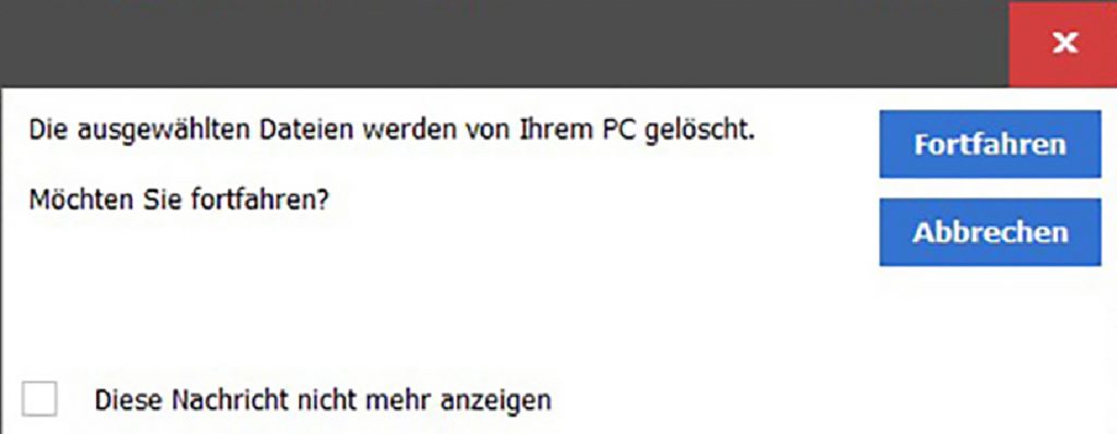 Screenshot Fenster mit Hinweis Dateien löschen