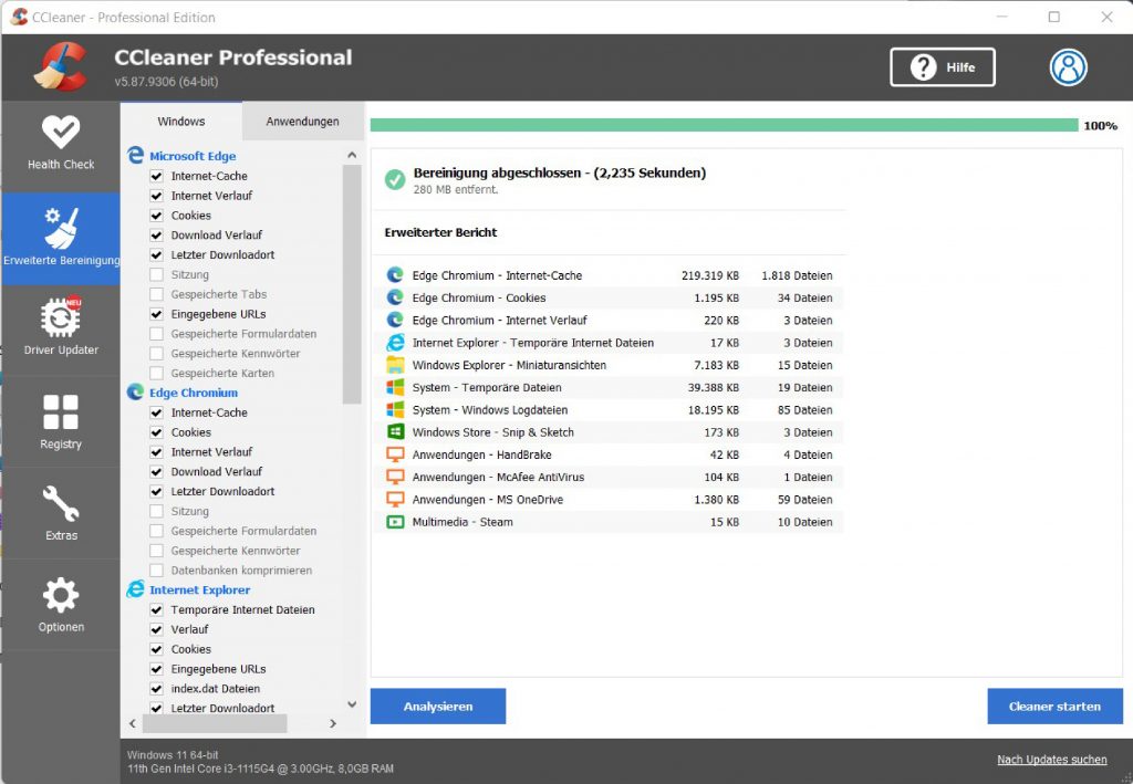 Screenshot Fenster mit Dateien und Programmnamen