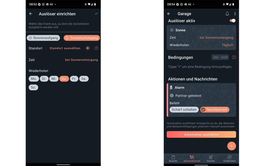 App-Screenshot der Home Connect Plus App währed des Einrichtens einer Automatiseirung