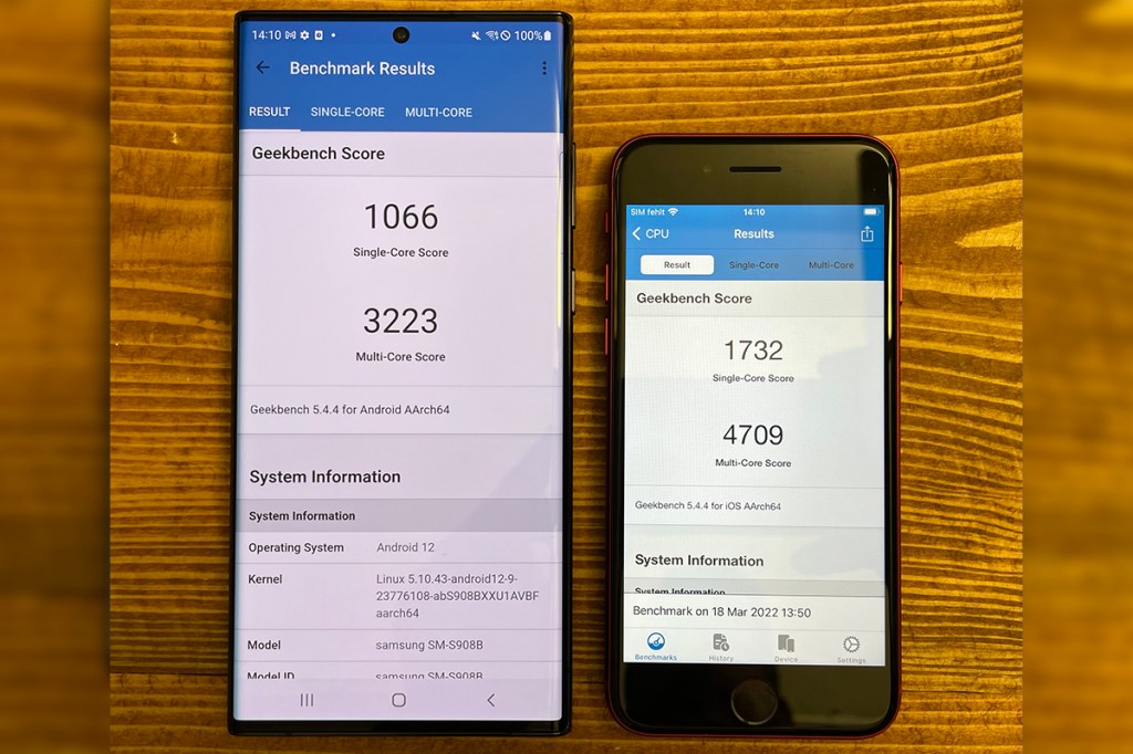 Apple iPhone SE 2022 Benchmark Vergleich zum Galaxy S22 Ultra