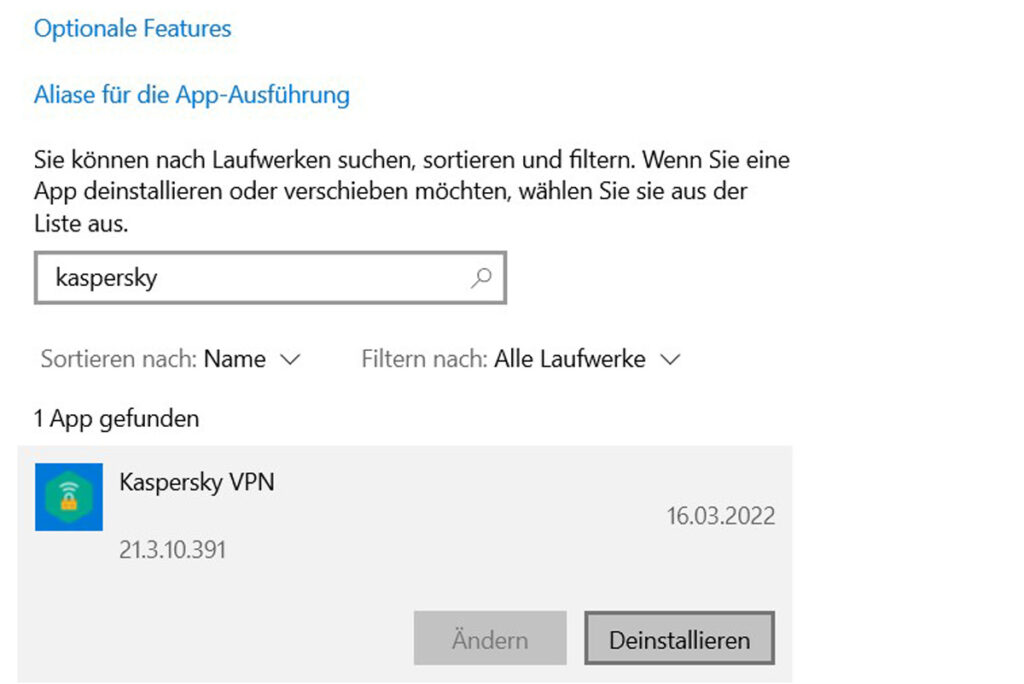 Kaspersky VPN entfernen