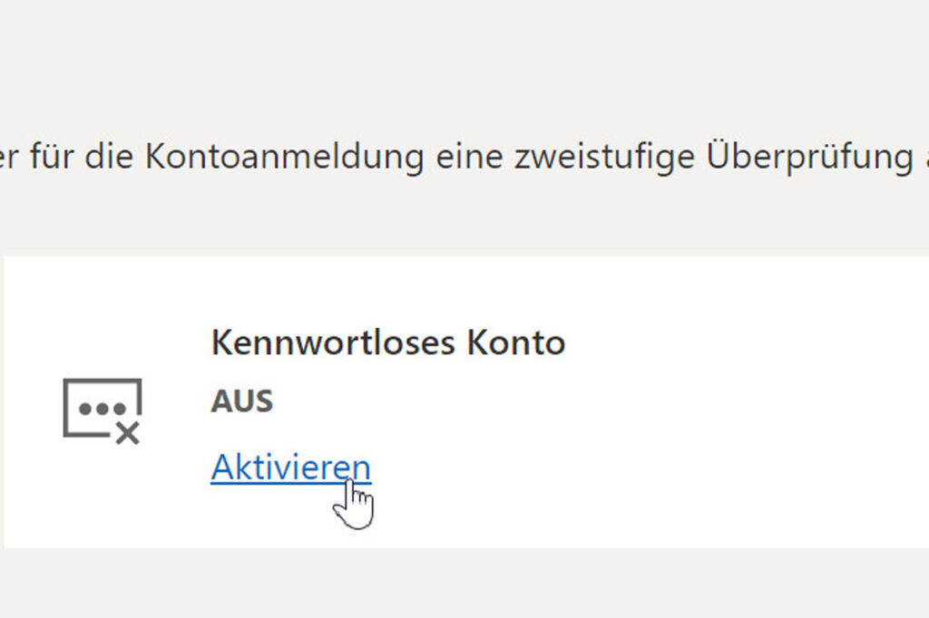 Kennwortloses Konto aktivieren