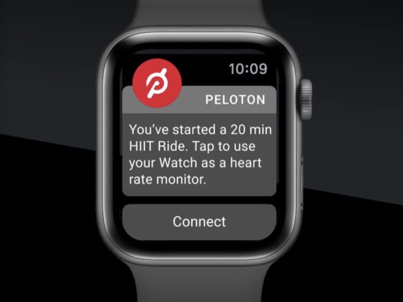 Eine Apple Watch zeigt Peloton Ergebnisse an