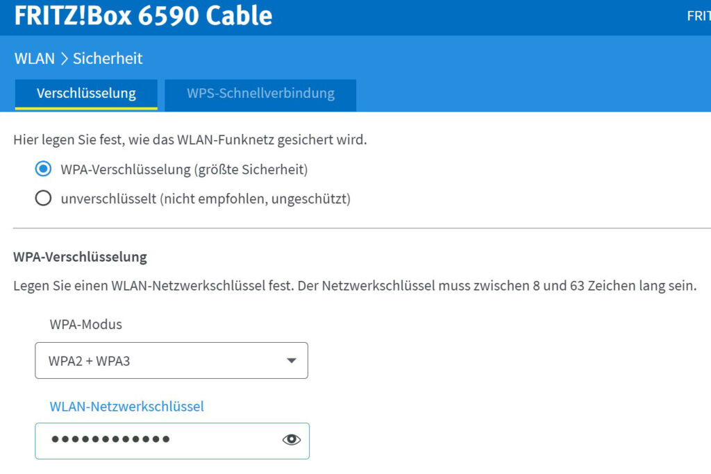 WPA3 in Fritz!Box-Menü