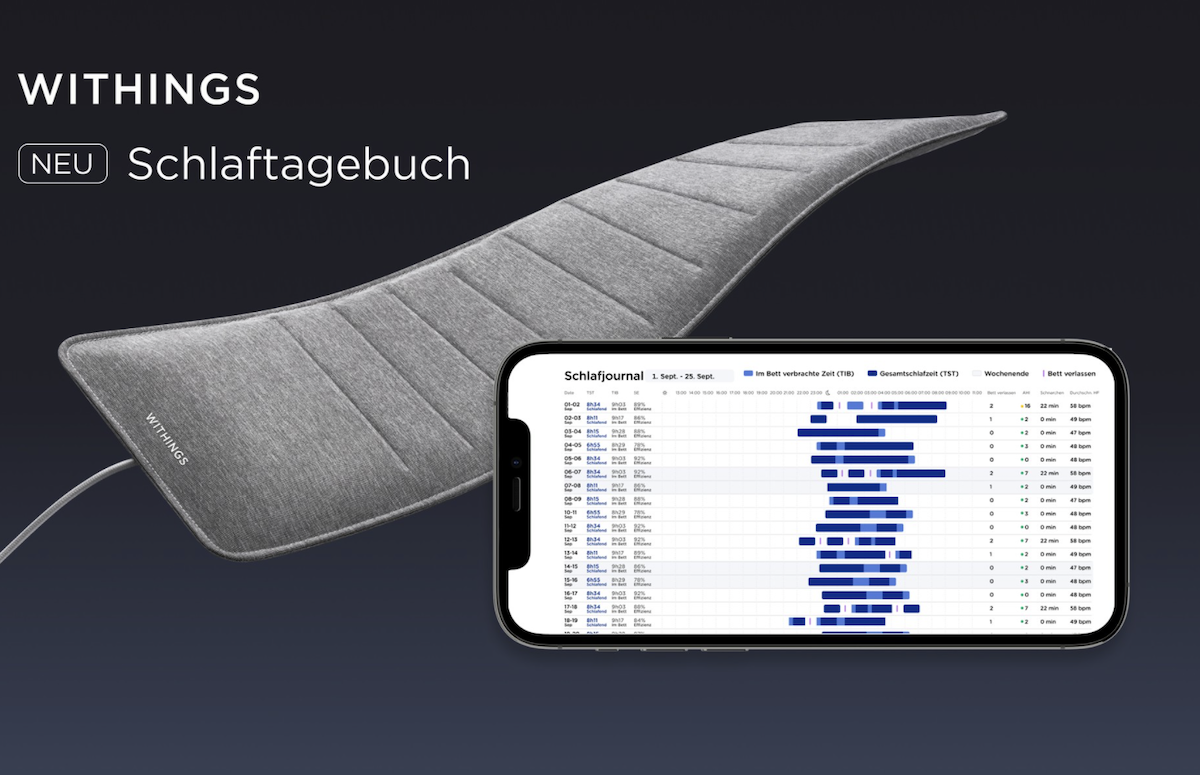 Das Schlaftagebuch von Withings für dessen Sleep Analyzer