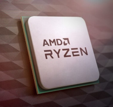 Silberne rechteckiger Chip aus CPU-Vergleich AMD Ryzen vor braunem Hintergrund