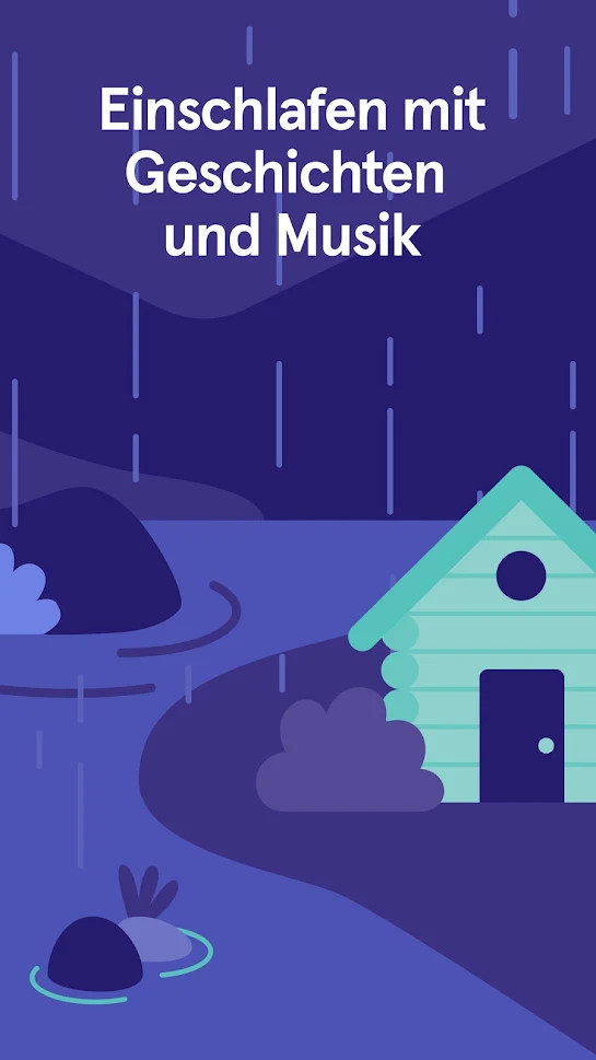 ScreenArt Lila Landschaft mit türkisem Haus bei Regen