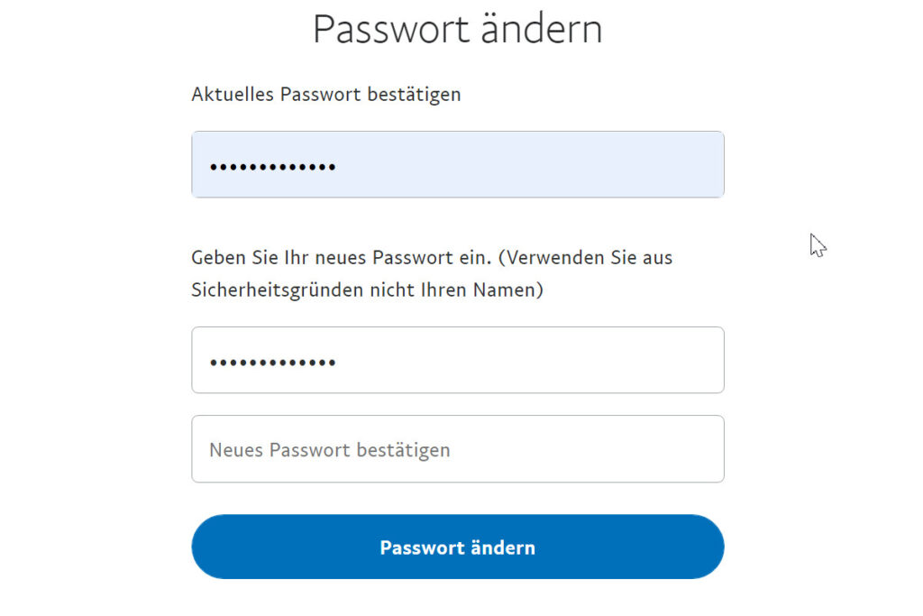 PayPal Passwort ändern