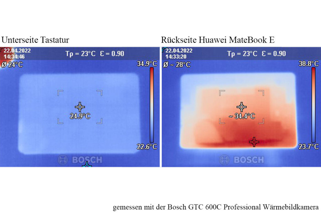 Wärmebild HUAWEI MateBook E mit farbigen Temperaturfeldern