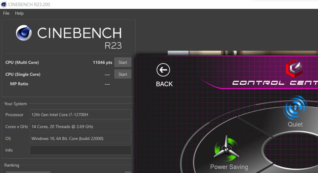 Screenshot graues Fenster Cinebench Test