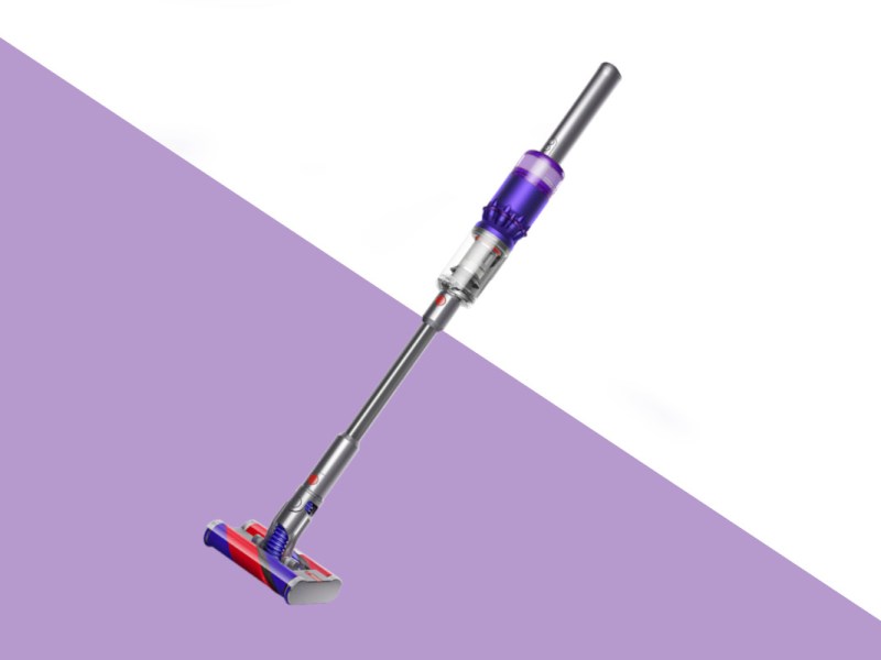 Dyson Omni-Glide schräg auf lila weißem Hintergrund