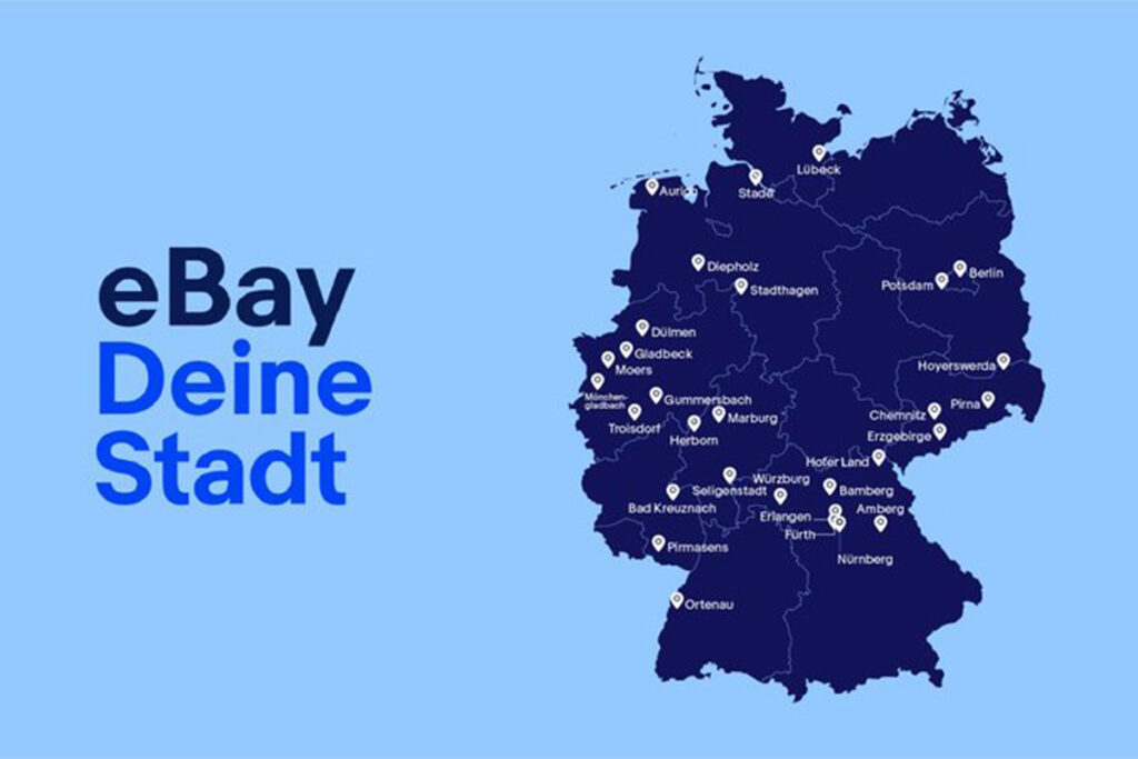 Auf einer Karte sieht man die teilnehmenden Städte und Regionen bei eBay Deine Stadt