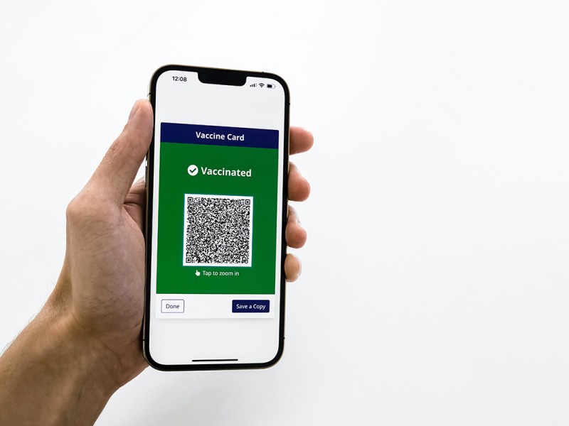 Der Geimpft-Status steht auf einem Smartphone in einer App.