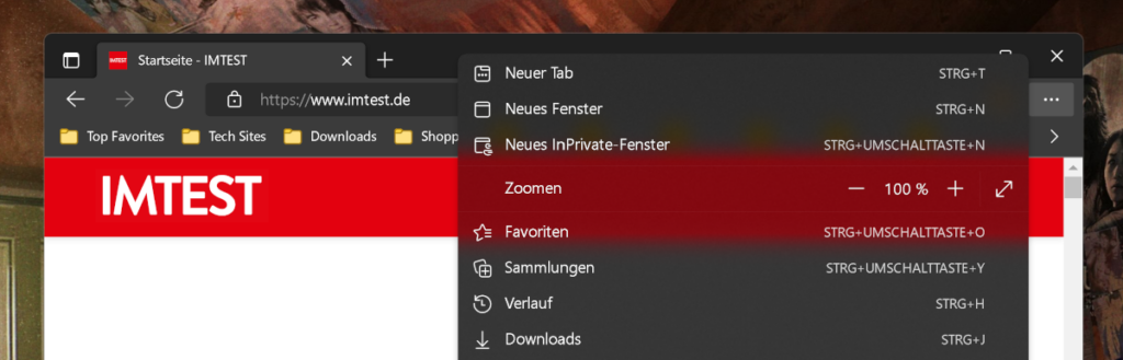 Screenshot Browser Edge mit IMTEST Seite