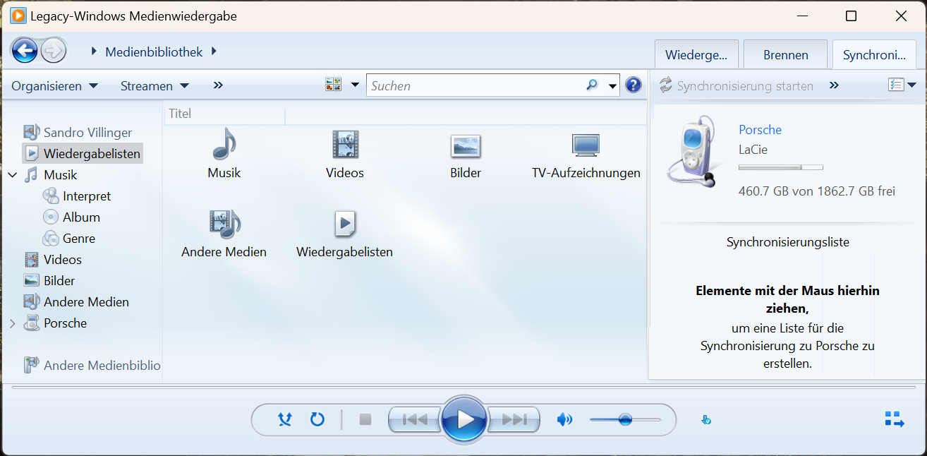 Screenshot vom hellblauen Windows Media Player