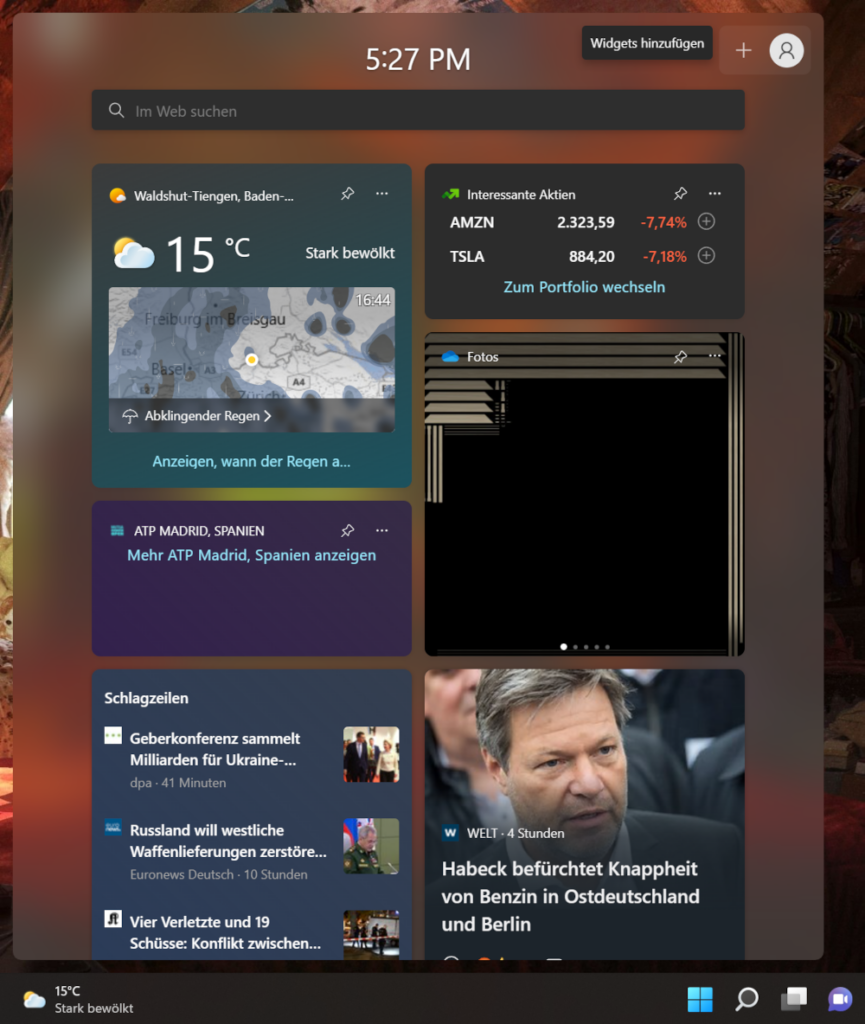 Screenshot Verschiedene Windows 11 Widgets