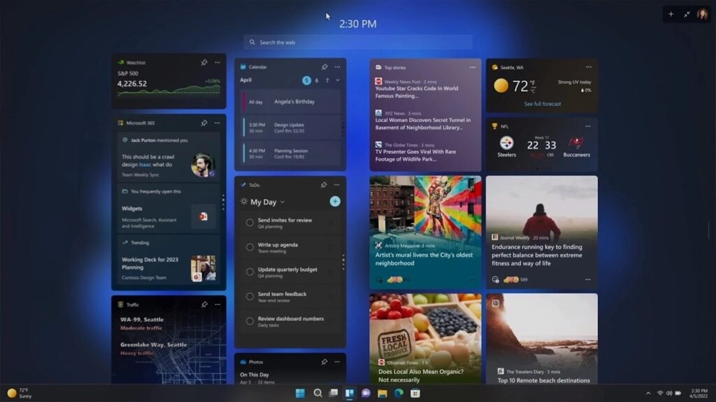 Screenshot von Bildschirm mit verschiedenen Widgets über den ganzen Screen verteilt