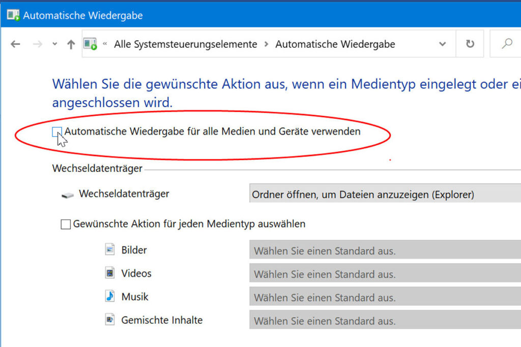 Automatische Wiedergabe Windows