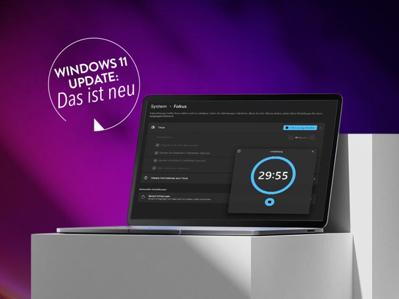 Ein Microsoft Surface mit Windows 11 vor bundem Hintergrund