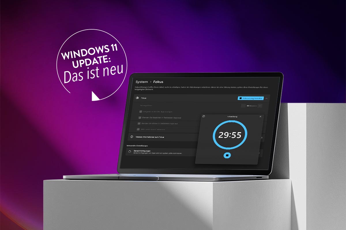 Ein Microsoft Surface mit Windows 11 vor bundem Hintergrund