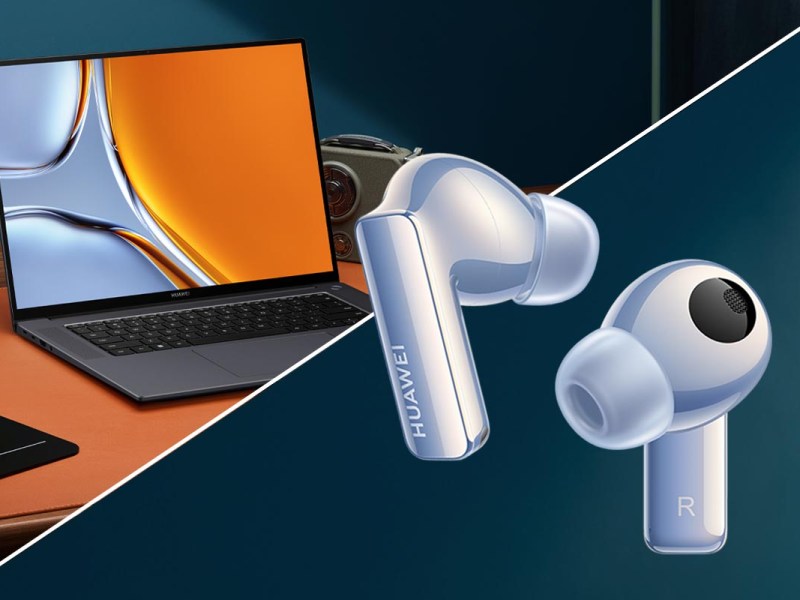 Das Huawei MateBook 16s und die Huawei FreeBuds Pro 2.