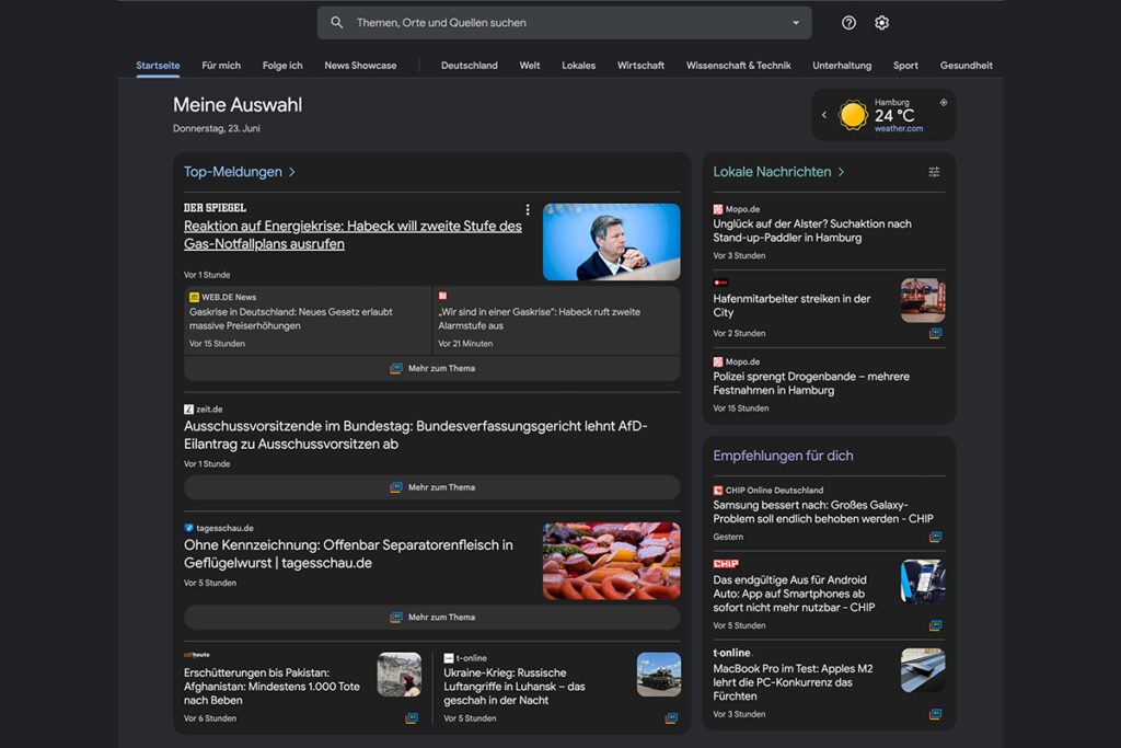 Neues Google News Dashboard