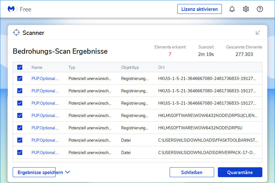 Virencheck mit Mawarebytes