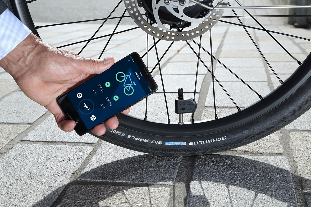 Reifendruck-Kontrollsystem für Fahrradventil, überträgt Informationen über Druck an Handy oder Fahrradcomputer