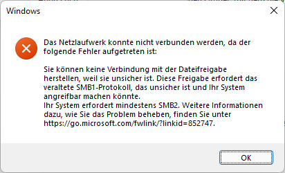 Ein Screenshot mit einem Hinweis darauf, dass Zyxels Sicherheitseinstellung nicht mit Windows kompatibel ist. 